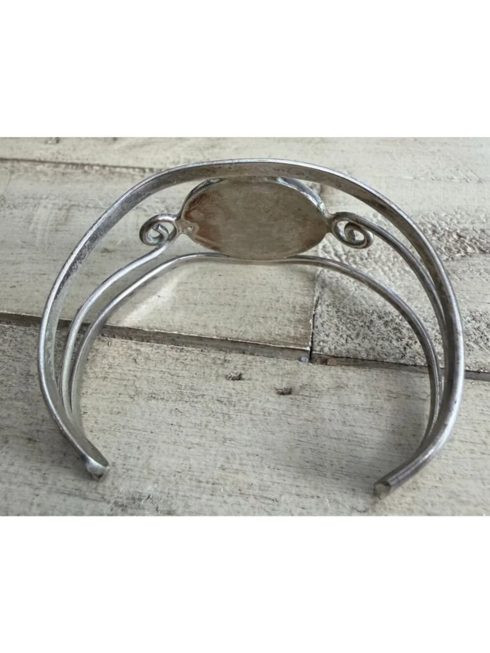 Vintage Alpaca Silver Turquoise & Lapis Inlay Adjustable Cuff Bracelet 6" Signed - Picture 5 of 6